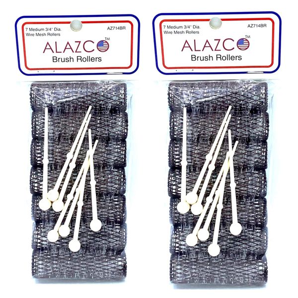 ALAZCO 14 pc Vintage Style Hair Roller Medium BRUSH ROLLERS & PINS Mesh Hair Curlers With Bristles 2.5"x 3/4", with Flexible Locking Pins