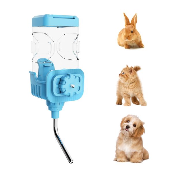 Pet Water Bottle [14mm Spout, 750ml] Hanging Dog Water Dispenser Kennel Drinker Kettle Feeder BPA Free Cage Crate Hutch Puppy Cat Rabbit (Blue)