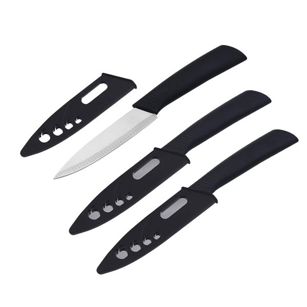 Fruit Knife, 3 Pieces New Sharp and Durable Fruit Knife Set, Exquisite Appearance, Comfortable Non-Slip Handle, with Protective Cover, Suitable for Most Types of Vegetables and Fruits (Black)