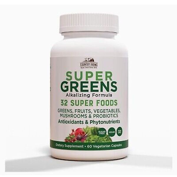 Country Farms Super Greens Capsules, Whole Food Dietary Supplement, 32 Super