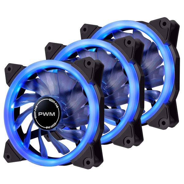 EZDIY-FAB 120mm PWM Blue PC Case Fan LED Ring Fan Silent Blue LED PWM Case Fan for PC Case - 3 Pcs 1 Set (3pcs Blue 4 Pins)