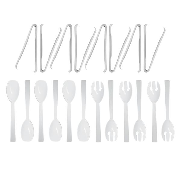 Party Essentials Plastic Party Buffet Serving Utensils Kit, Spoons/Forks/Tong, 20-Piece, White