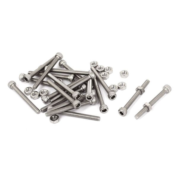 Sourcingmap M3x30mm Hex Socket Head Knurled Cap Screws Bolts Nuts Set 20Pcs