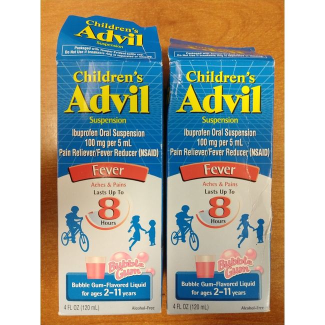 2 Pk Advil Liquid Childrens Fever/Pain Relief Bubble Gum 4oz (Exp 11/25) - E17B