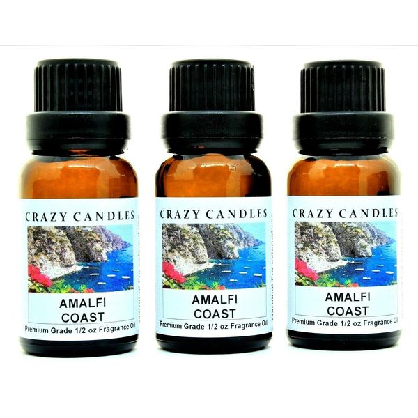 Crazy Candles Amalfi Coast 3 Bottles 1/2 Fl Oz Each (15ml) Premium Grade Scented Fragrance Oil (Italian Aroma of Freesia, Lavender and Lime)