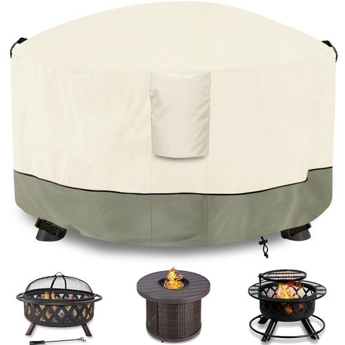 Dalema Fire Pit Cover,Outdoor Heavy Duty 600D 100% Waterproof Fire Pit Cover Round,Weatherproof Firepit Covers Round 40" Dia x 20" H,Beige