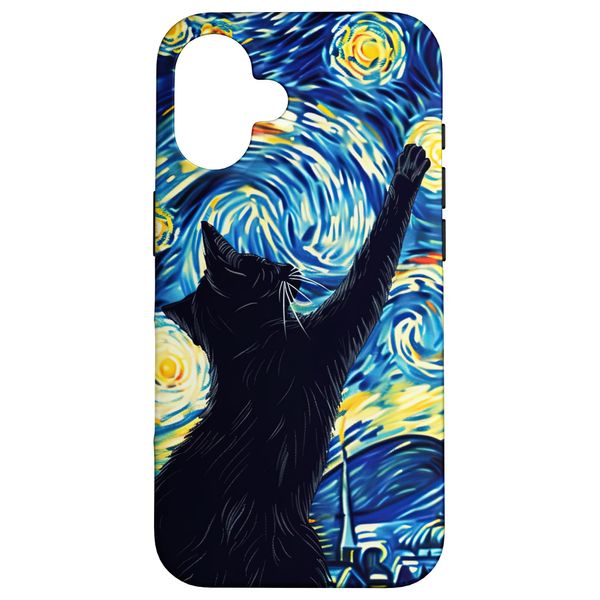 iPhone 16 Van Gogh Style Starry Night Cute Cat Art Case