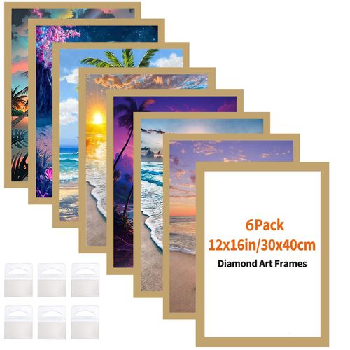 XEUZK Diamond Art Frames - 6 Pack (Gold) 30x40cm, Magnetic Diamond Art Painting Canvas Frame 12"x16",PVC Self Adhesive Suitable for 10x14 in(25 * 35cm) Picture for Home Office Wall Door Decor