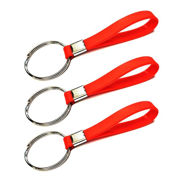 Extra Large 39mm Split Ring Heavy Duty Identification Silicon Key Ring loops Fob. (3 Packs) (Red 39mm)