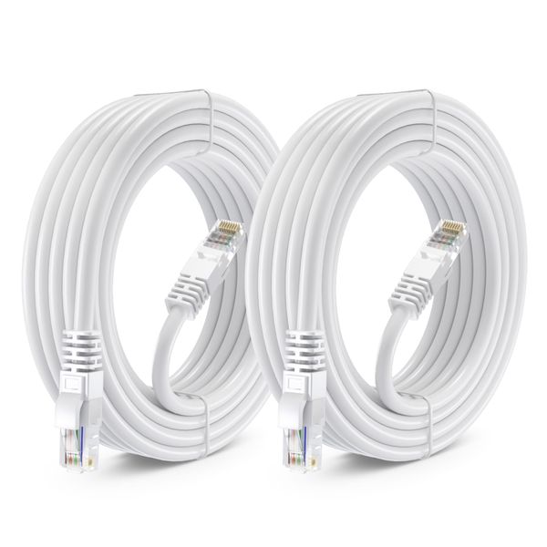 Maximm Cat 6 Ethernet Cable 20 ft (2-Pack) - High-Speed LAN Cable, Internet Cable, Patch Cable, and Network Cable - UTP, 10Gbps, 550MHz Cat6 Cable - White