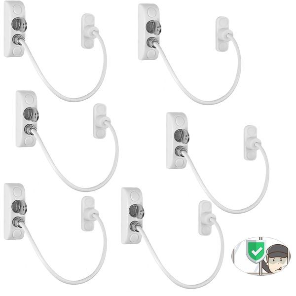 eSynic Popular 6pcs Window Restrictor Locks Durable UPVC Window Locks for Baby Safety Children Window Security Wire Latch with Keys Perfect for Home Public Applications-White