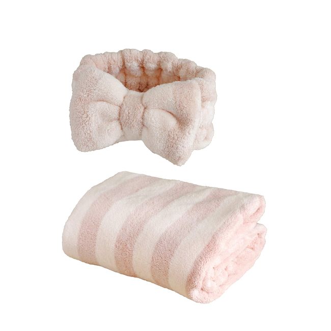 CB Japan Carari Hair Drying Towel & Hair Band, Pink, Absorbent, Quick Drying, Microfiber Hair Care Set