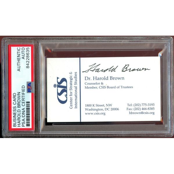 Harold Brown signed autograph CSIS Board of Trustees Business Card PSA Slabbed