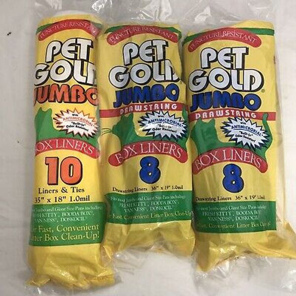 3 Packs Pet Gold Jumbo Cat Litter Box Liners 16 with Drawstrings 10 with Ties