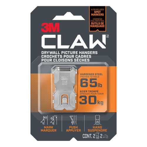 3M Claw Drywall Picture Hanger with Spot Markers 3PH65M-2EF, Holds 65 lbs (29 kg), 2 Hangers, 2 Makers