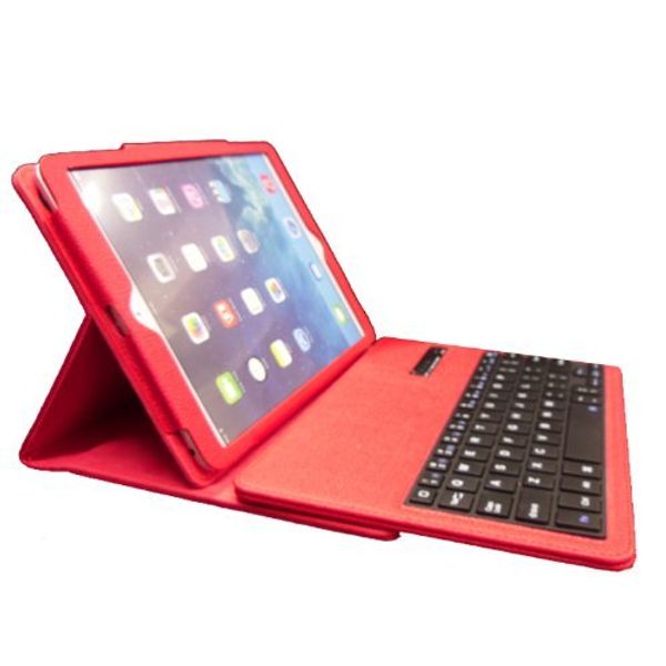 TECHGEAR Apple iPad Air 9.7" iPad 5 PU Leather Case with Built in Detachable Bluetooth Wireless UK QWERTY Keyboard and Stand (Red)