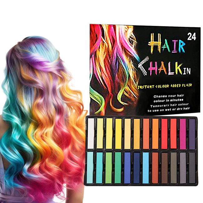 Haarkreide, Haarkreide-Set, 24 Farben Set Hairchalk, Haarkreide für Kinder, Haar Kreide, Temporäre Haarfarbe, Hair Chalk Geschenke für Mädchen, Haarkreide zum Haare Färben, für Halloween Cosplay