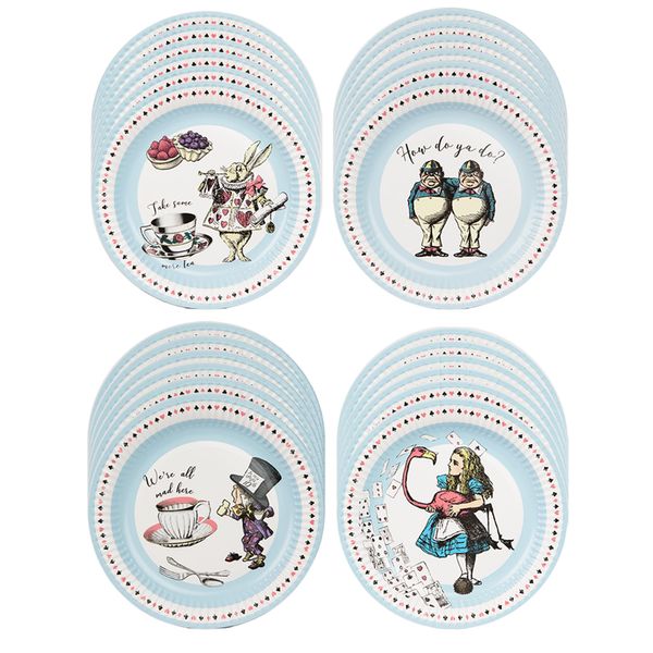 Talking Tables Alice in Wonderland Paper Plates 24pack - Disposable Tableware for Mad Hatter's Tea Party Supplies, Birthday, Baby Shower, World Book Day, 4X Character Designs,23 centimeters