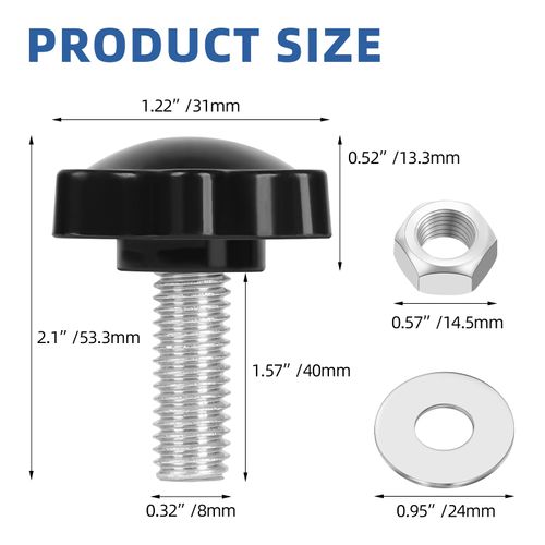 M8 x 40mm Star Knobs with Hex Nuts and Washers, Plastic 6 Star Shape Handle Clamping Knob Screw Threaded Studs Thumb Screws Hand Tightening Screw Replacement, 304 Stainless Steel, Black, 8 Sets