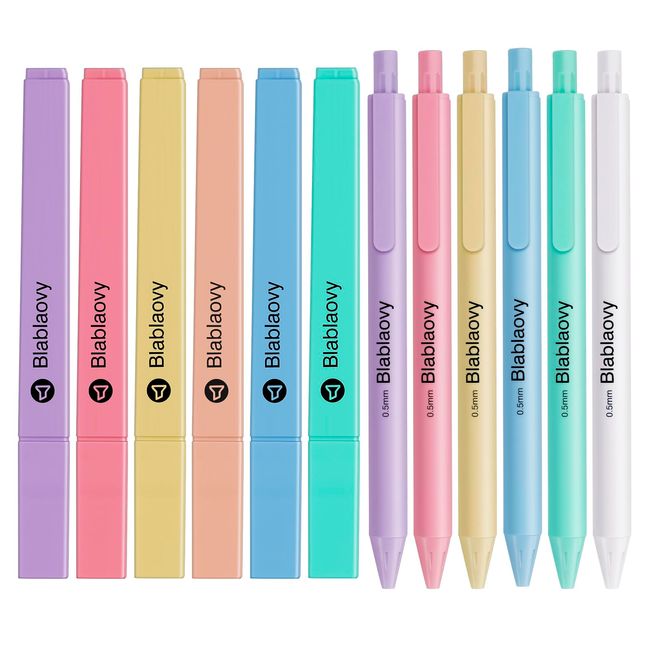 Bible Highlighters and Pens No Bleed, 12 Pcs Pastel Highlighter Set and Ballpens (Black Ink), No Bleed Highlighters for Bibles Study Journaling School Office Supplies, Aesthetic Highlighters