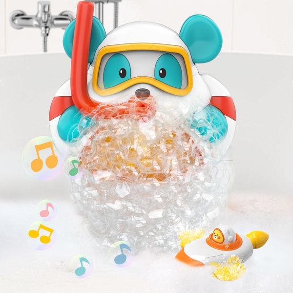 SK MISS Bath Bubble Machine, Baby Bath Toys Set with Music, Automatic Bear Baby Bath Bubble Toy with Submarine, Bath Toys Fun Present for 1 2 3 + Year Old Toddlers Girls Boys