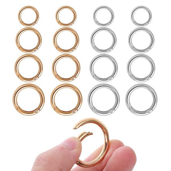 Yolev 16PCS Trigger Metal Spring O Rings Round Carabiner Clip Snap Trigger Spring Keyrings Buckle for Bag Purse Handbag Strap Craft Jewelry Making (Outside Diameter 25mm Silver, Gold)