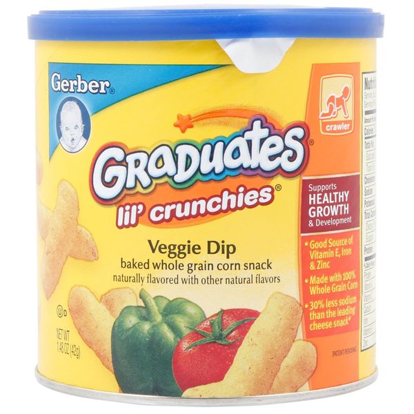 Gerber Snacks for Baby Lil’ Crunchies, Veggie Dip, Non-GMO Baked Grain Snack with No Artificial Flavors, Baby Snack for Crawlers, 1.48-Ounce Canister (Pack of 1)