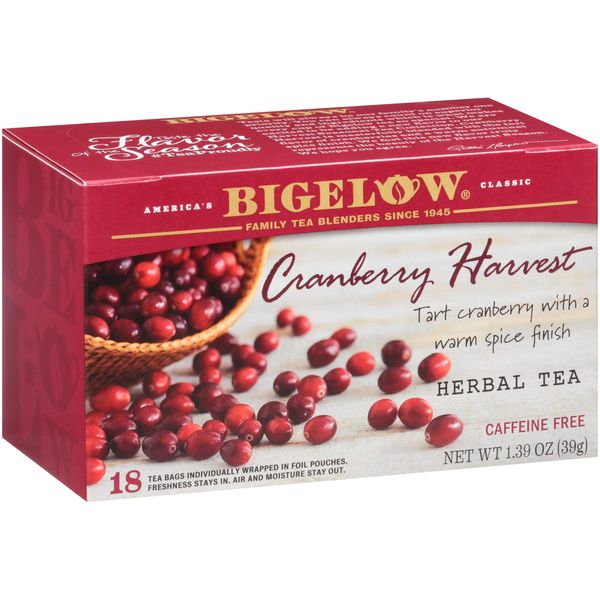 Bigelow Cranberry Harvest Herbal Tea Bags 18-Count Box (Pack Of 6), Caffeine Free 108 Tea Bags Total