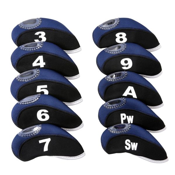 TSUCIA Iron Cover, Golf Count, Headcover, Set of 10 (Navy & Black)