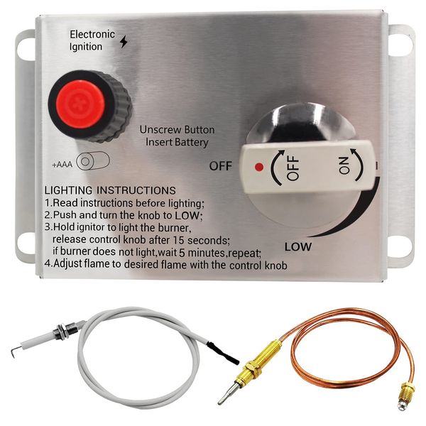 MOFLAME 5.98"x3.58" Inch Propane Gas Fire Pit Control Panel with Safety Flame Failure Valve and Thermocouple Ignition Knob Assembly Kit Max 50000BTU