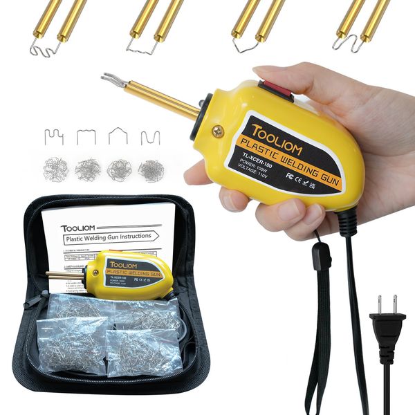 TOOLIOM 100W Portable Plastic Welder Hot Stapler Plastic Repair Kit,110V Plastic Weld Kit with 200 PCS Welder Staples,4 Types Staples Plastic Welding Gun for Car Bumper Crack Kayak Repair