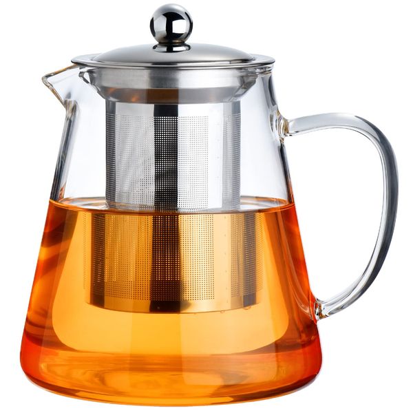 PARACITY Glass Teapot Stovetop 18.6 OZ, with Borosilicate Clear Tea Pot, with Removable 18/8 Stainless Tea Infuser, Teapot Blooming and Loose Leaf Tea Maker Tea Brewer for Camping, Travel