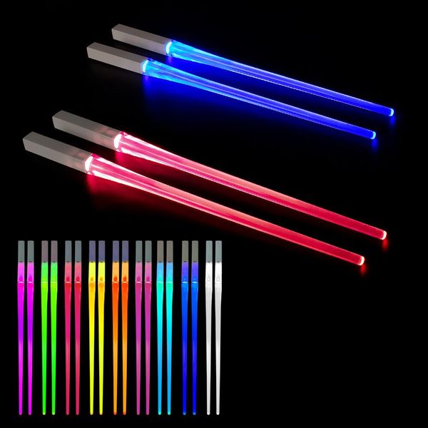 Leuchtende Essstäbchen, TGKYK 2 Paar 9 Farben Lightsaber Chopsticks, LED Essstäbchen Lichtschwert, Wiederverwendbar Lichtschwert Essstäbchen für Küche Abendessen Parteien Bankette