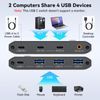 PVBCTCSID 10Gbps USB 3.2 Switch 2 Computers Share USB A/C Ports Supports USB C Input for Mouse Keyboard Printer with Desktop Controller