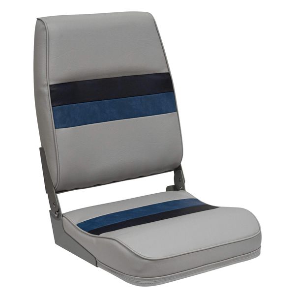 Wise 8WD434LS-1011 Deluxe Series Pontoon High Back Fold-Down Seat, Grey/Navy/Blue