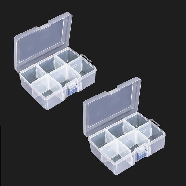 Jewelry Box, Small Division, 6 Compartments, Set of 2, Detachable Partitions, Accessory Storage, Beads, Small Storage Case, Transparent Box, Screw Case, Parts Box, Fishing Storage, Miscellaneous Goods