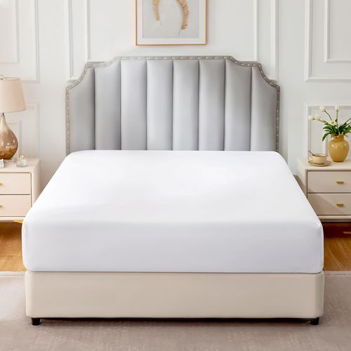 FreshCulture 100% Cotton Fitted Sheets Queen Size, 300 Thread Count Percale Sheets for Queen Size Bed, Soft & Breathable Cotton Sheets, Luxury Queen Size Fitted Sheet Only (White)