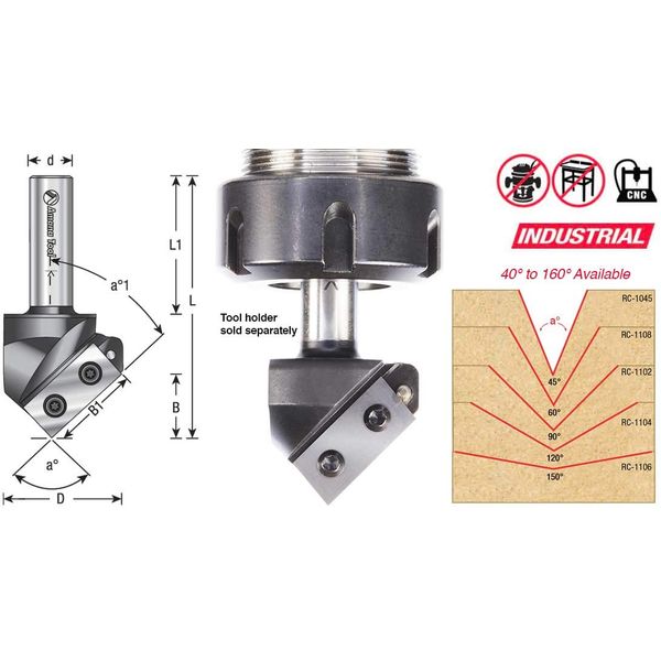 Amana Tool RC-1102 Insert V-Groove 90 Deg x 3/4 CH x 1/2 Inch SHK CNC Router Bit