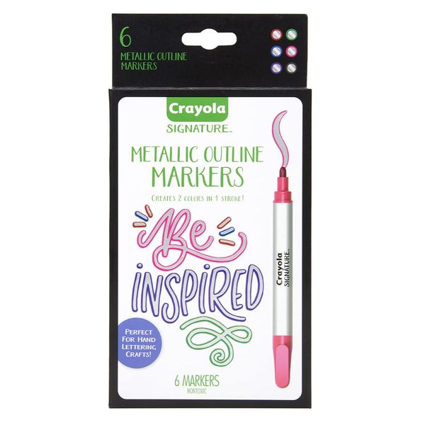 Crayola Metallic Outline Paint Markers (6ct), Adult Coloring Markers, Markers for Calligraphy & Hand Lettering, Art Supplies