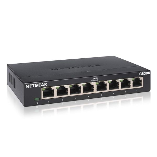 Netgear GS308-300JPS Netgear Switching Hub 8 Ports, 1G, Metal Casing, Quiet Fanless, Unmanaged Switch