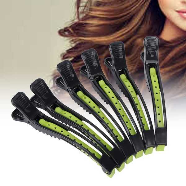 6 Stück Haarclips, Haarklammern Abteilklammern Friseurbedarf, Curl Clips, Friseur Haarspangen(Schwarz+Grün)