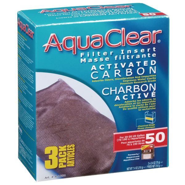 Aqua Clear AquaClear Activated Carbon Filter Inserts, 3 Pack – Replacement Chemical Filter Media for 50 Gallon Tank