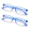 2 Pairs Casual Rectangular Reading Glasses - Stylish Simple Readers Magnification Transparent Blue Red (2 Blue, 1.00)