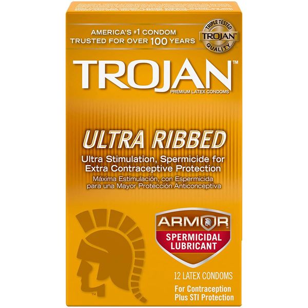TROJAN Stimulations Ultra Ribbed Spermicidal Condoms, 12 Count