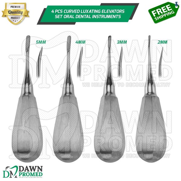 4 Pcs Curved Luxating Elevators Set Oral Dental Instruments German Grade