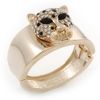 Avalaya Statement Clear/Black Crystal Tiger Head Hinged Bangle Bracelet In Gold Plating - Size M/L