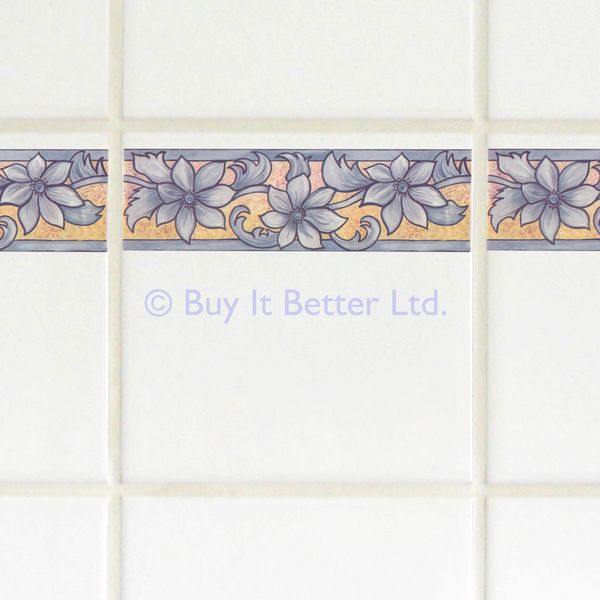 Tile Transfers Water Slide Decal Border Majolica Blue Pattern 8 Pack