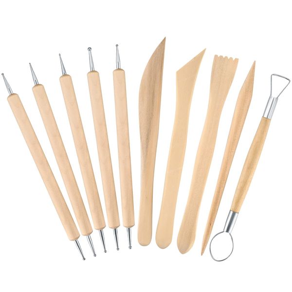 Clay Tools Set, Polymer Clay tools, Wooden Modeling Clay Sculpting Tools, Pottery Tools Kit for DIY Art Crafts(10 PCs)