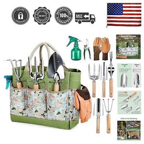 Ergonomic 8-Piece Gardening Hand Tools Kit with Floral Organizer Bag - Durable