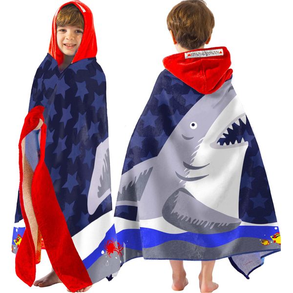 Kids Beach Towels with Hood | Soft Thick Absorbent Cotton (30X50 inches) Beach, Bath, Pool Towels with Hood for Boys and Girls Ages 3-10 | Easter Birthday Gifts for Toddler, Large Big White Shark